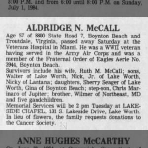 Obituary for ALDRIDGE N. McCALL